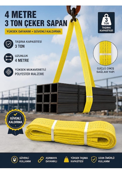 4 Metre 3 Ton Çeker Sapan Halat Zekioğlu Group Flat Webbing Sling Gözlü Polyester Sapan 3000kg Taşıma Kapasiteli 4 Metre Kaldırma Sapanı