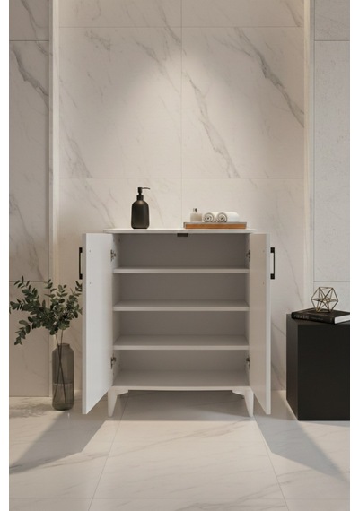 Çok Amaçlı Dolap 2 Kapaklı Banyo, Mutfak, Kiler, Beyaz Beyaz