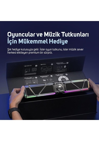 D-base 30w Masaüstü Bluetooth Gaming Hoparlör, Rgb Işıklı, Çift Portlu 35w Hızlı Şarj, Usb/aux/bluetooth6.0 Pembe