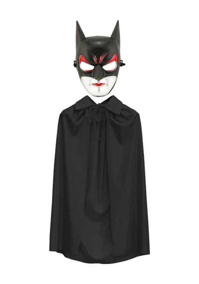 Mey İthalat Batman Maskesi Cat Woman Ve Batman Pelerini 90 Cm Siyah Renk Set