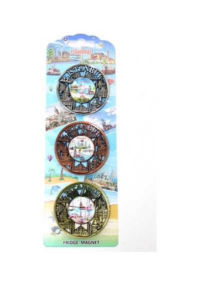 İstanbul Temalı Metal Magnet 3'lü Set Çok Renkli