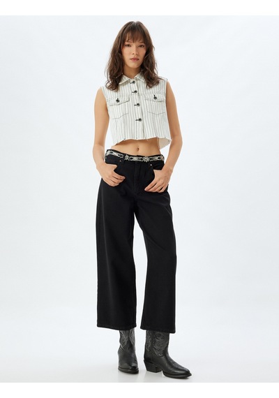 Koton Geniş Paça Crop Kot Pantolon Düğmeli Rahat Kalıp Standart Bel - Wide Crop Leg Jean Siyah 5wal40029md Siyah Koton Geniş Paça Crop Kot Pantolon Düğmeli Rahat Kalıp Standart Bel - Wide Crop Leg Jean Siyah 5wal40029md Siyah