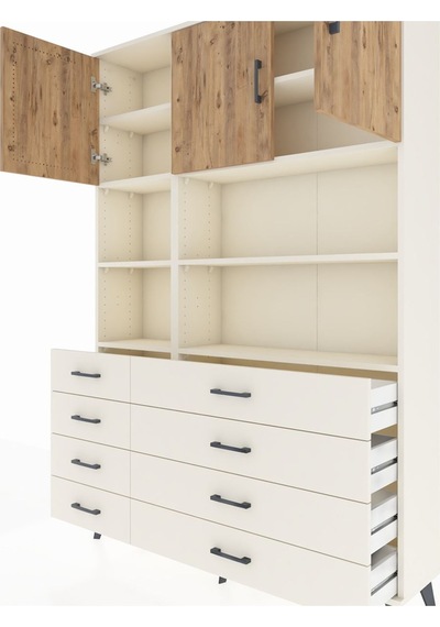 Arges Dolap 8 Raflı 8 Çekmeceli 3 Kapaklı 132x30x195 Aytaşı-ç... Aytaşı