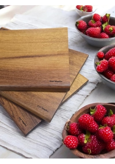 Iroko Tek Parça - Yekpare - Masif Doğal Ağaç Ahşap Büyük Boy 40 X 27,5 Cm Kesme Tahtası Çok Renkli
