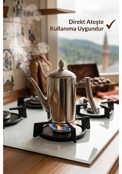 Atbyhome 2'li Çelik 3 Parça 500ml Standlı Çok Amaçlı Demlik Yağlık Yağdanlık Seti