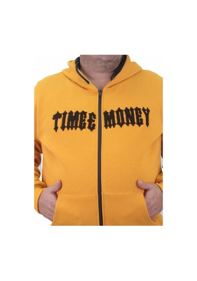 Moc Grande Mocgrande Fermuarlı Kapuşonlu Büyük Beden Sweat Time Money 23218 Hardal