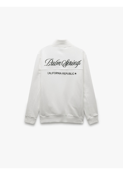 Koton İşlemeli Şardonlu Cep Detaylı Yarım Fermuarlı Sweatshirt Beyaz 5sam70042mk Beyaz