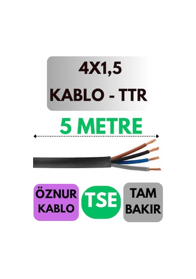 Öznur 4x1,5 Ttr Kablo Metre Seçenekli Siyah - 5 Metre