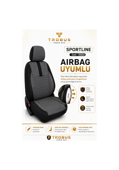 Volkswagen Beetle 2012-2016 Uyumlu Sportline Serisi Füme Siyah Oto Koltuk Kılıfı