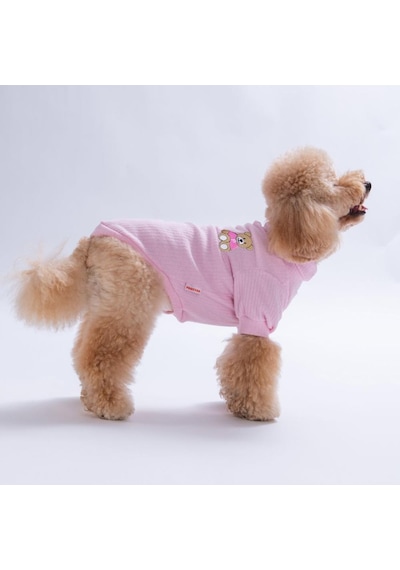 Pembe Teddywood Ayıcık Nakışlı Esnek Sıcak Tutan Köpek Sweati Köpek Kıyafeti Kedi Kıyafeti
