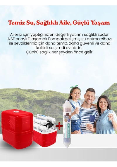 Nsf Teknolojili 11 Aşamalı Pompalı Profesyonel Su Arıtma Cihazı Kırmızı