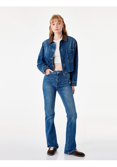 Koton Pamuklu Yüksek Bel Düğmeli İspanyol Paça Denim Pantolon - Flare Jeans Orta İndigo 7wal40132md Koton Pamuklu Yüksek Bel Düğmeli İspanyol Paça Denim Pantolon - Flare Jeans Orta İndigo 7wal40132md