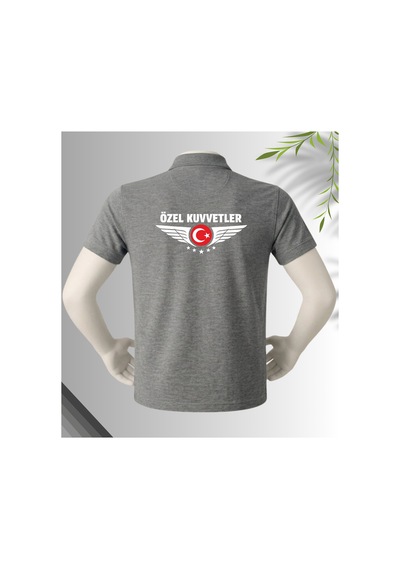 Dafri Özel Kuvvetler Baskılı Polo Yaka %100 Pamuklu T-shirt Gri