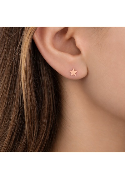 925 Ayar Gümüş Rose Gold Minimal Yıldız Tasarımlı Kadın Küpe Gümüş - Pembe