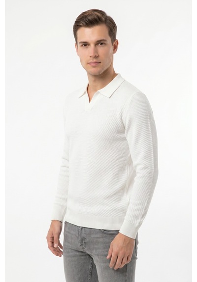 Foterman Erkek Spor Polo Yaka Mevsimlik Kazak Bgl-st05444 Beyaz