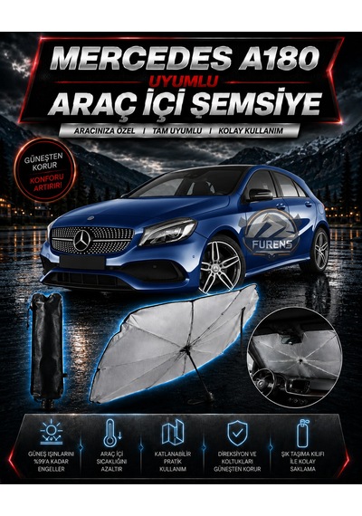 Mercedes A180 Araç Ön Cam Güneşliği Katlanabilir Şemsiye Oto Güneşlik Uv Korumalı Gölgelik Araba Oto Şemsiyesi