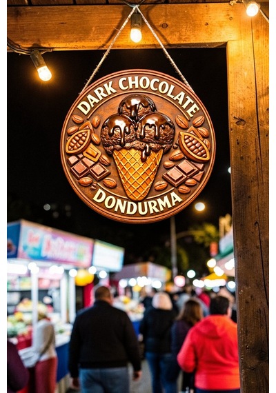 Dark Chocolate Dondurma Görselli Ahşap İpli Kapı Duvar Süsü Modern Cafe Panosu
