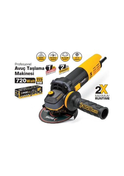 Profesyonel Avuç Taşlama Makinesi, 115 Mm, 720 Watt, Sarı-siyah