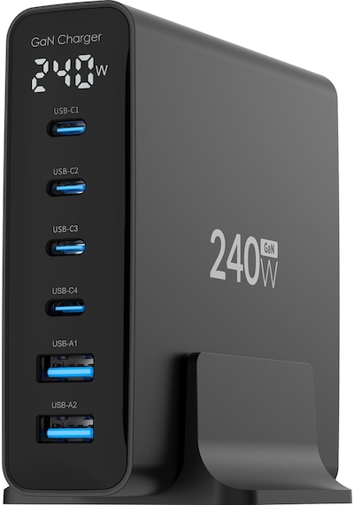 Juo 240W Gan PD 3.1 Masaüstü Hızlı Şarj Cihazı 4 Type-C + 2 Usb-A iPhone & Apple Uyumlu MacBook & Laptop Şarj Aleti