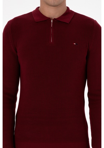 U.S. Polo Assn. Erkek Regular Fit Fermuarlı Bordo Basic Kazak 50313685-VR014
