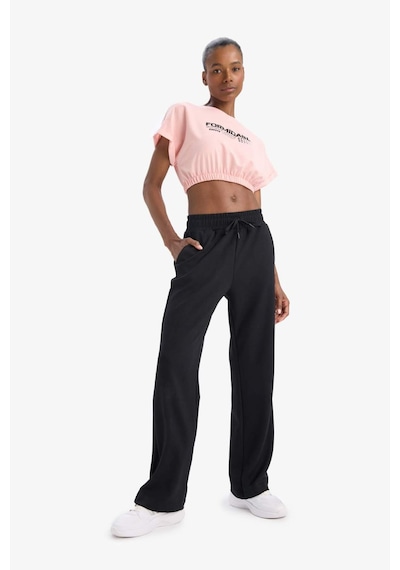 DeFactoFit Cropped Fit Bisiklet Yaka Baskılı Sporcu Kısa Kollu Kadın Tişört - Pembe D9035AX25SPPN243