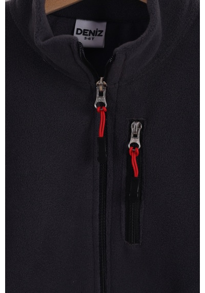 Monox Çocuk Lastik Manşetli Fermuarlı 3 Cepli Unisex Polar Ceket Füme