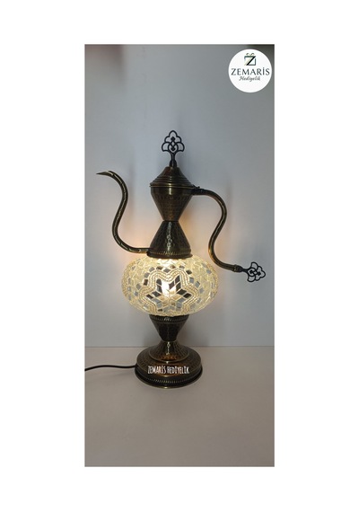 El Yapımı Otantik Mozaik İbrik/abajur Büyük Camlı Beyaz - 820079750 Beyaz