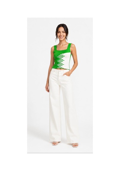Onno Style Women Kare Yaka Kolsuz Askılı Kadın Bluz Yeşil Beyaz