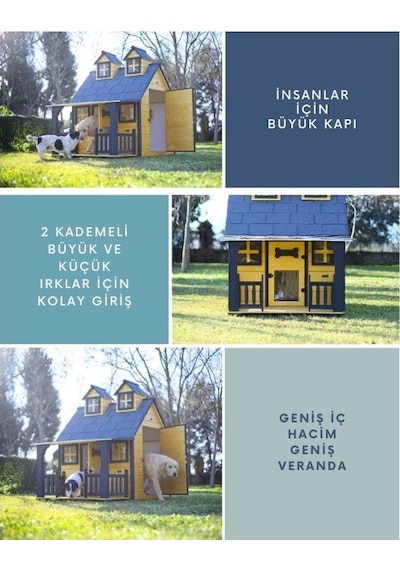 Mandu Ultra Lüks Ahşap Köpek Kulübesi Evi Gold Edition