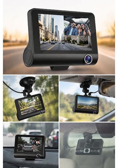 Mega Oto Market Araç İçi 3 Kameralı Araç Kamerası 140 Geniş Açı 1080p Full Hd Gece Görüşlü Yol Kayıt Sistemi