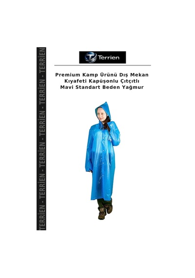 Premium Kamp Ürünü Dış Mekan Kıyafeti Kapüşonlu Çıtçıtlı Mavi Standart Beden Yağmur