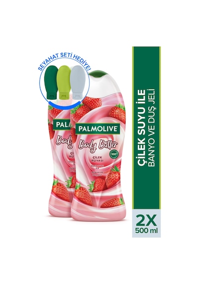 Palmolive Body Butter Çilek Rüyası Banyo ve Duş Jeli 500 ml x 2 Adet + Seyahat Kiti Hediye