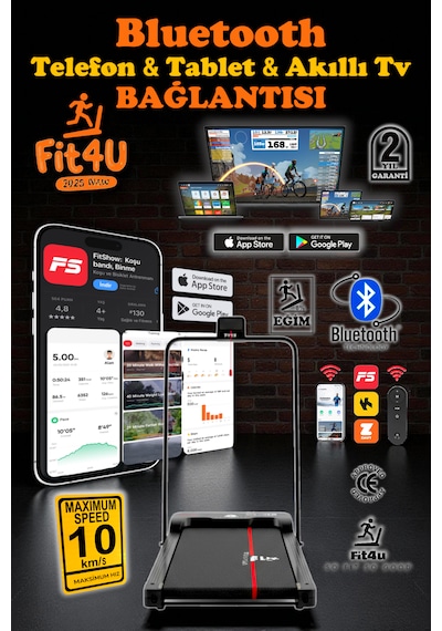 Adımsayar, Program, Bluetooth, Ce Belgeli, Eğim Ayarlı, Kumandalı, 10km Hız, Katlanabilir Koşu Bandı