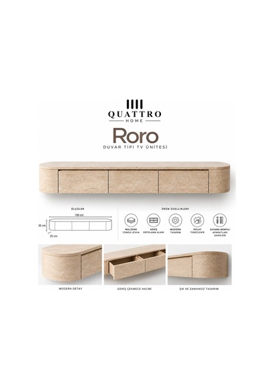 Roro Duvara Monte Tv Ünitesi 180 Cm Geniş Çekmeceli Modern Traverten Desenli Tv Sehpası Beyaz Roro Duvara Monte Tv Ünitesi 180 Cm Geniş Çekmeceli Modern Traverten Desenli Tv Sehpası Beyaz
