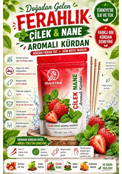 Mucize 2"li Set Çilek Nane Aromalı Kürdan Metal Kutu+ Doypak