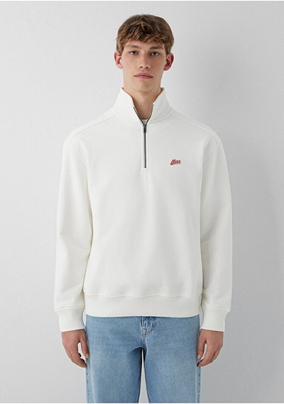 Mavi Patch Nakışlı Yarı Fermuarlı Ekru Sweatshirt 10613 Krem