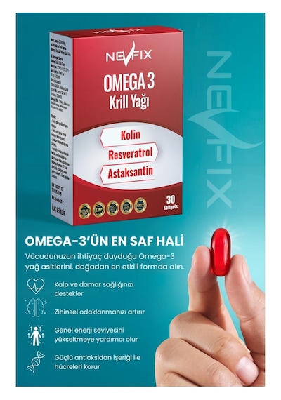Nevfix Krill Oil Omega3 Kolin Resveratrol Astaksantin 2x30 Softgel