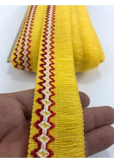 FdayAksesuar Sarı Kırmızı Detaylı Saçak Şerit Püskül 1 Metre En 4 Cm FRDY15309