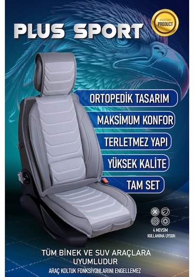 Mazda Cx3 Uyumlu Lüx Deri Oto Koltuk Kılıfı Ön Arka Set Füme Sport Serisi Fs