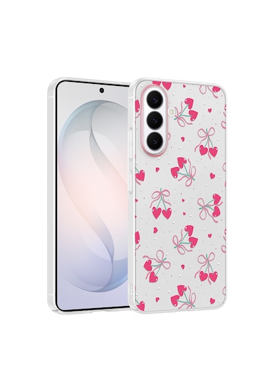 Samsung Galaxy Uyumlu, S26 Kılıf Kamera Korumalı Desenli Zore Klip Kapak - Kalpli Kiraz -