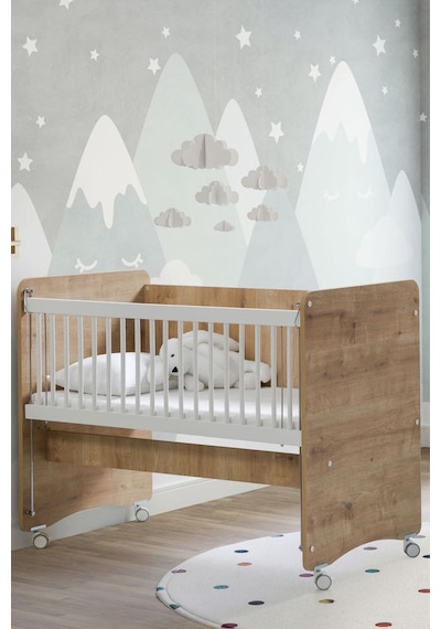 Babywhen BW1061 - Pratik Kademeli Sallanır Anne Yanı Bebek Beşik Ahşap 60x120 Ahşap
