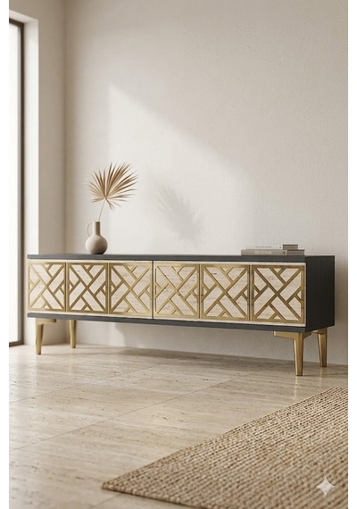 Tsa1238atg Arex Tv Sehpası Antrasit-traverten-gold 120cm