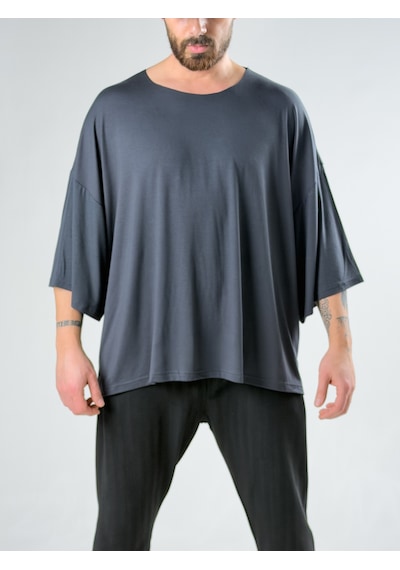 Cocopelli Fakir Kol Antrasit Oversize Viscon T-shirt Coc3027