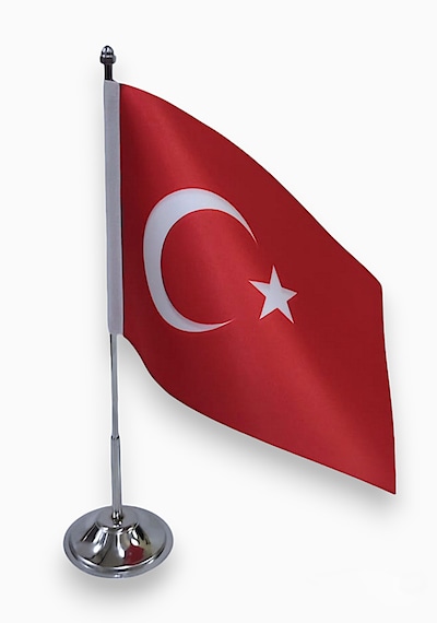 Türk Masa Bayrağı Tek Direkli Krom Kaplama