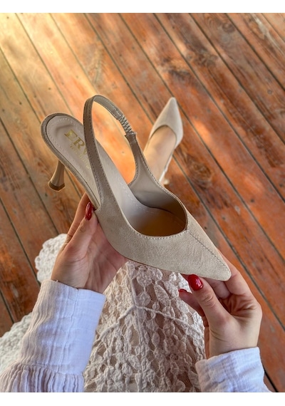 Ervanın Butiği Bej Süet Ketty Kadın Topuklu Stiletto-6051