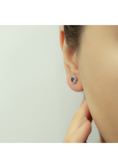Lova Pırlantalı Oval Safir Anturaj Küpe -  3050004
