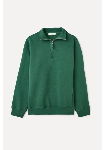 Mudo Erkek Erkek Koyu Yeşil Comfort Fit Fermuarlı Dik Yaka Sweatshirt 1264091