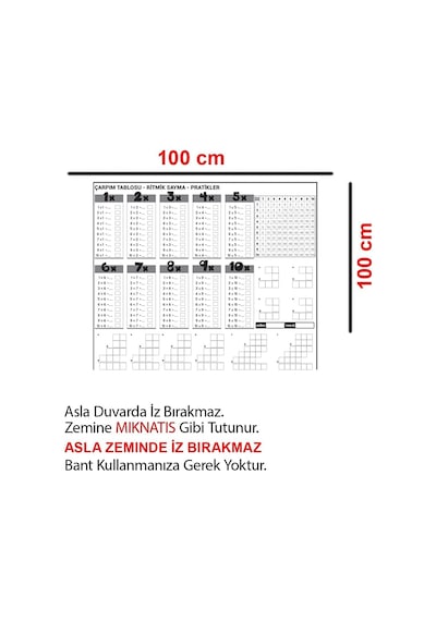 Tutunabilir Kağıt Eğitici Pratik Çarpım Tablosu Şeffaf Akıllı Kağıt Tahta 100x100 Cm Yazı Tahtası Ve Kalem Genel