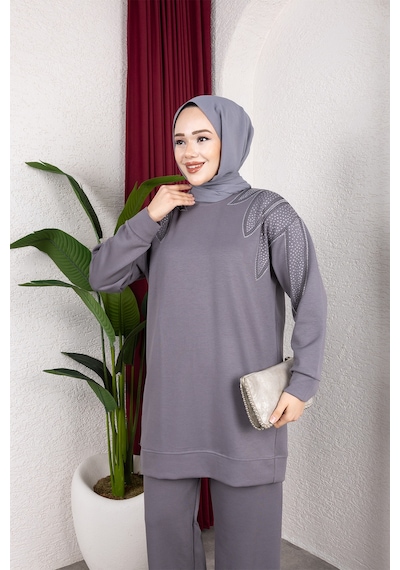 Hira Life Fashion Moda Efsa Kadın Gri Tesettür Giyim Zarif Taş Detaylı Tunik & Pantolon İkili Takım Gri Gri Hira Life Fashion Moda Efsa Kadın Gri Tesettür Giyim Zarif Taş Detaylı Tunik & Pantolon İkili Takım Gri Gri