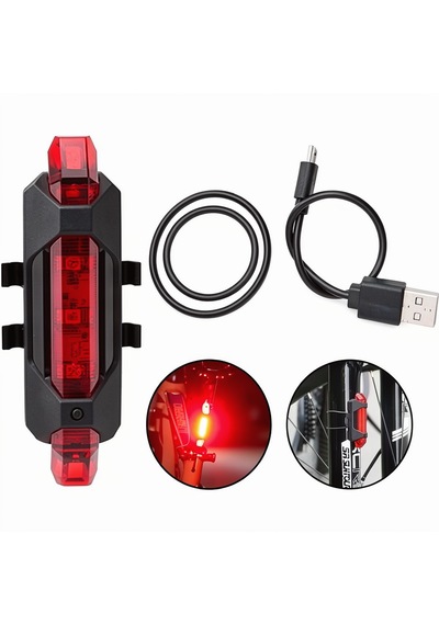 Led Uyarıcı Lamba 4 Modlu Kırmızı Bisiklet Scooter Motosiklet Siyah